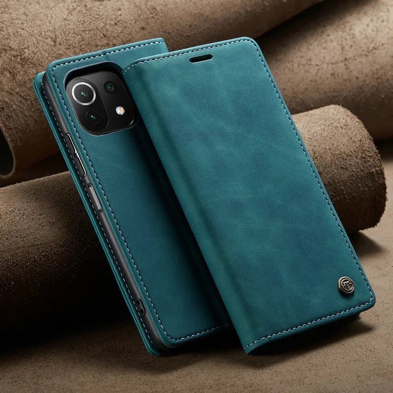 Роскошный кожаный чехол-книжка Mi 11T 11 Lite с магнитной картой для Xiaomi 12 X Redmi Note Pro