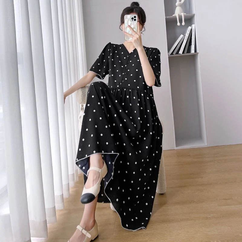 Polka Dot Pregnant Women's Dress Short Sleeve V-Neck High Waist Button Fly Maternity Chiffon Dress Fashion Pregnancy Clothes
Polka Dot Pregnant Women's Dress Short Sleeve V-Neck High Waist Button Fly Maternity Chiffon Dress Fashion Pregnancy Clothes