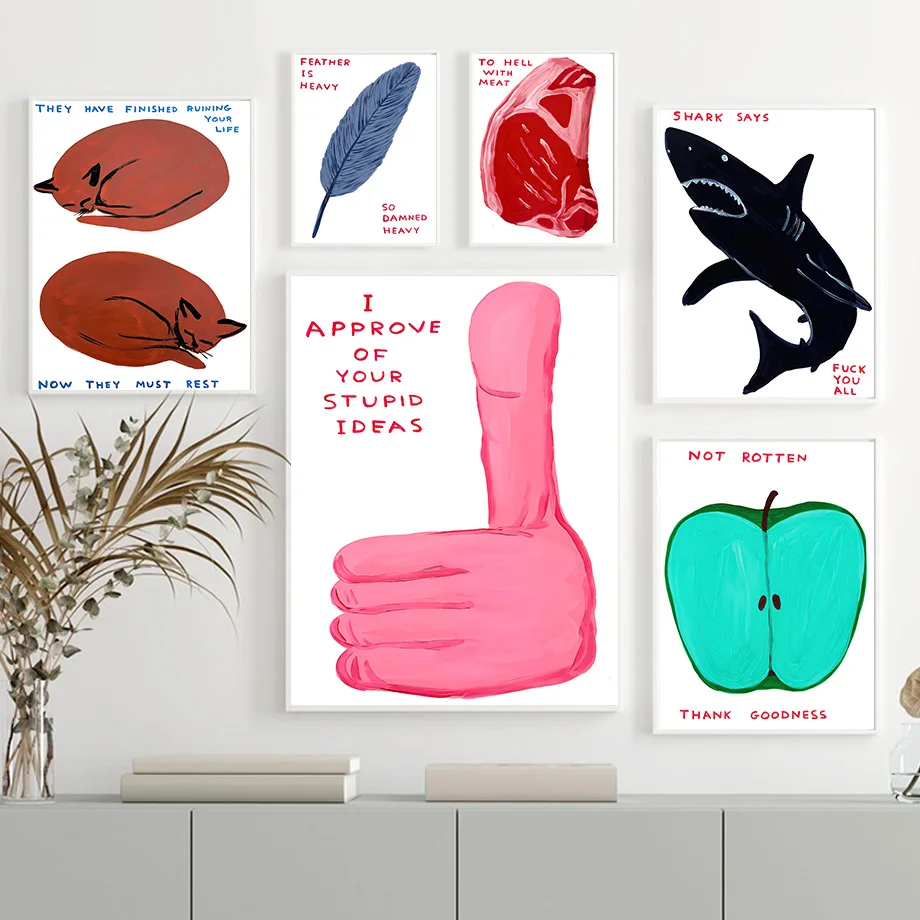 David Shrigley Shark Apple Cat Feather Wall Art Canvas Painting Nordic Posters And Prints Wall Pictures For Living Room Decor
David Shrigley Shark Apple Cat Feather Wall Art Canvas Painting Nordic Posters And Prints Wall Pictures For Living Room Decor