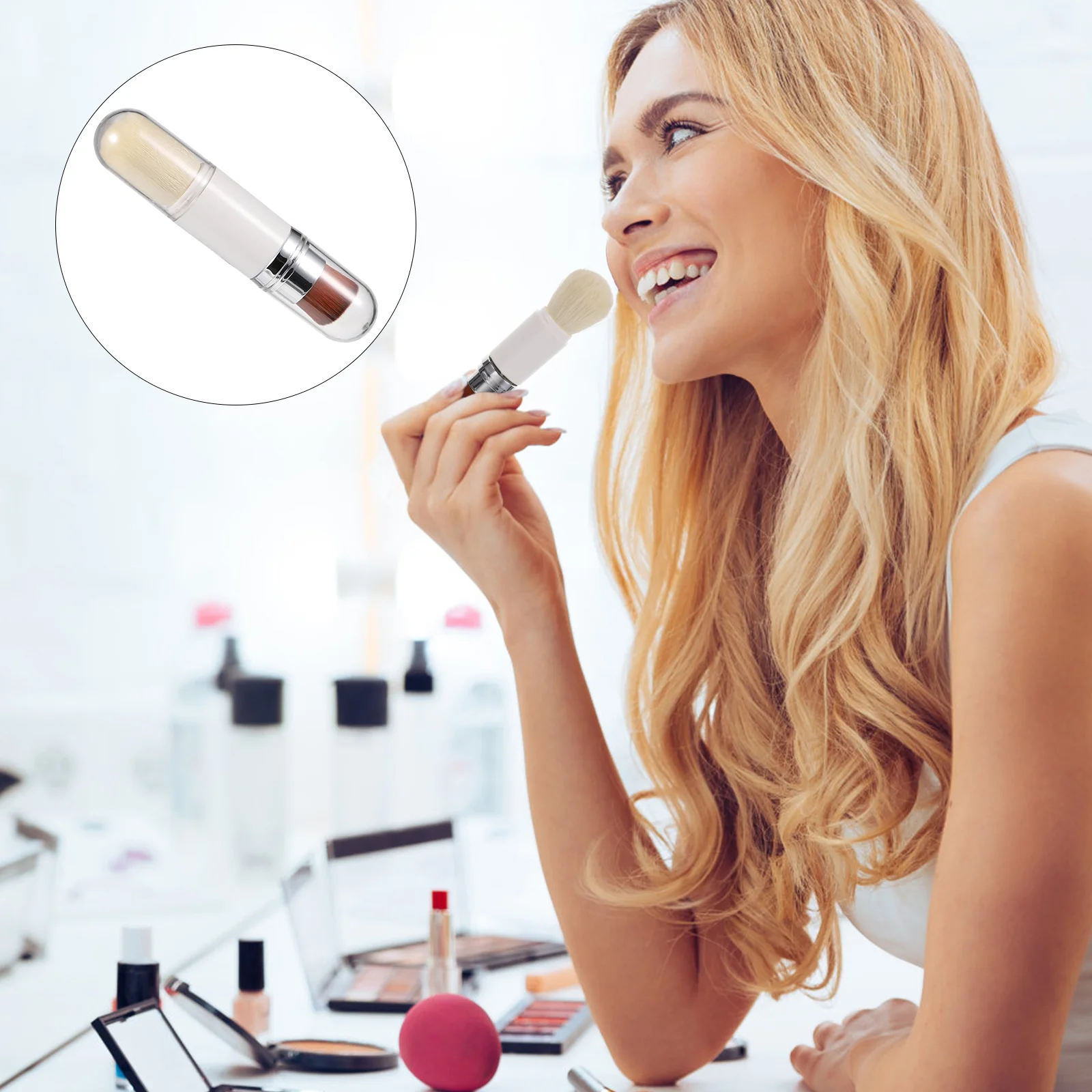 

Brush Makeup Brushes Foundation Double Ended Face Eyeshadow Blush Telescopic Concealer Eyebrow Blending Travel Loose Cream