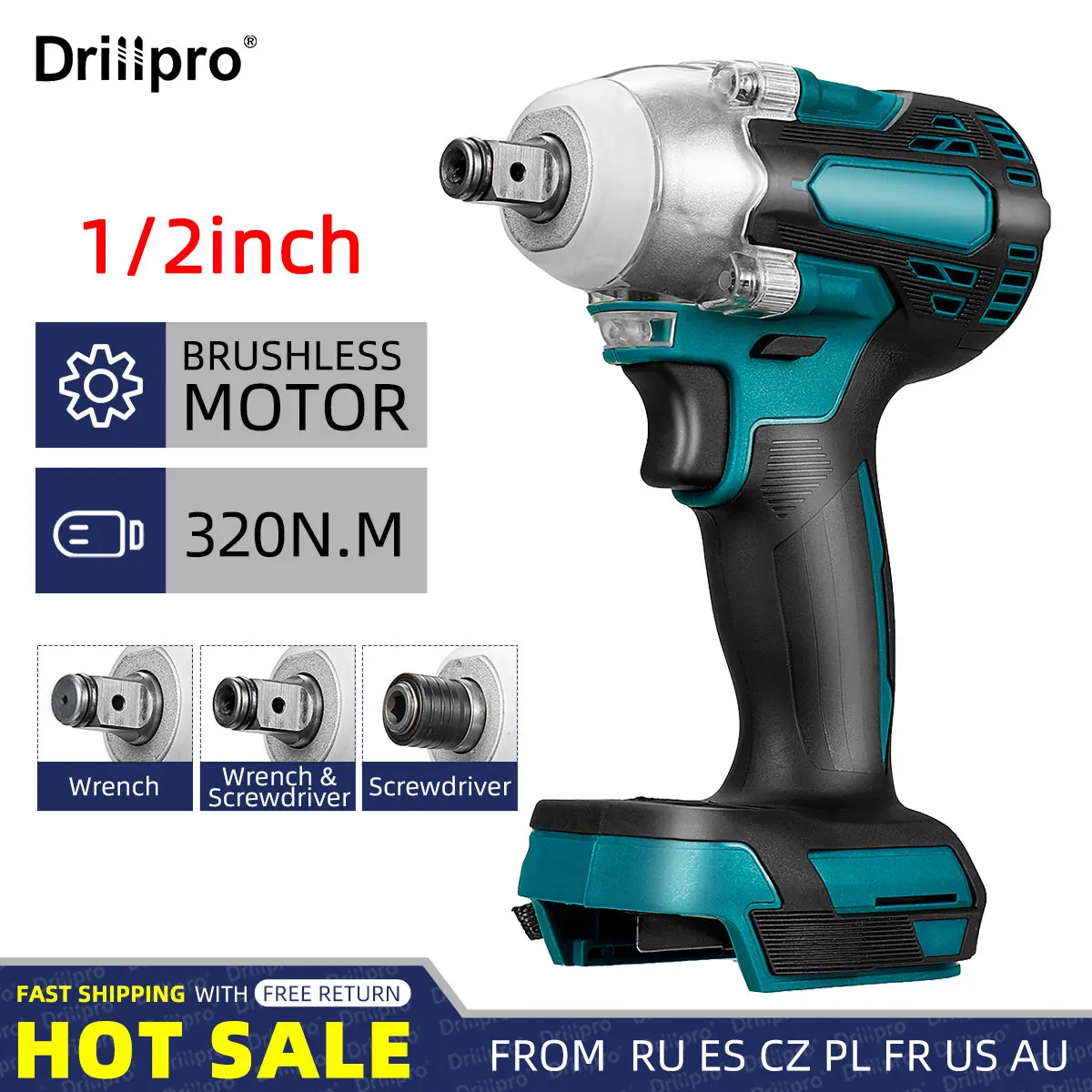 Drillpro 2 In 1 18V Brushless Cordless Electric Impact Wrench Torque Electric Screwdriver 1/2 inch for Makita 18V Li-Ion Battery
Drillpro 2 In 1 18V Brushless Cordless Electric Impact Wrench Torque Electric Screwdriver 1/2 inch for Makita 18V Li-Ion Battery