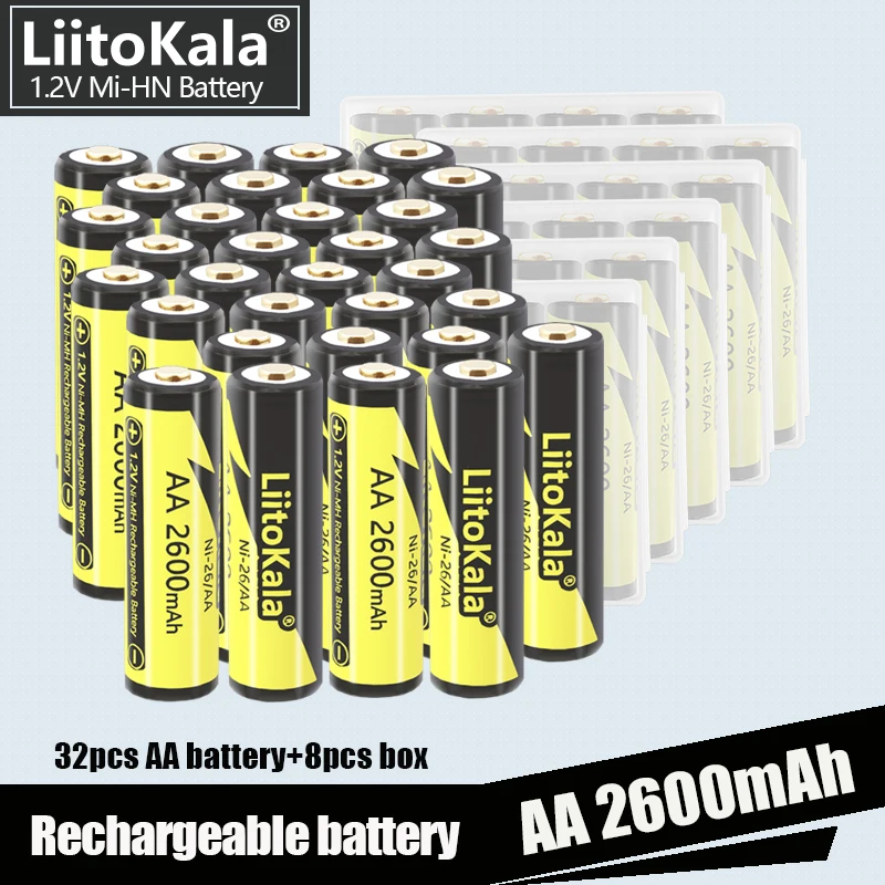 Аккумуляторные батареи LiitoKala AA 2600 мАч 1,2 в Ni-MH aa, 32 шт., аккумуляторы AA + 8 шт. аккумуляторов
Аккумуляторные батареи LiitoKala AA 2600 мАч 1,2 в Ni-MH aa, 32 шт., аккумуляторы AA + 8 шт. аккумуляторов