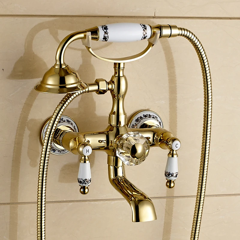 Shower Faucet Brass Polished Golden Bathtub Faucets Hand Rain Shower Head Tap Luxury Ceramic Telephone Wall Bath Fauce
Shower Faucet Brass Polished Golden Bathtub Faucets Hand Rain Shower Head Tap Luxury Ceramic Telephone Wall Bath Fauce