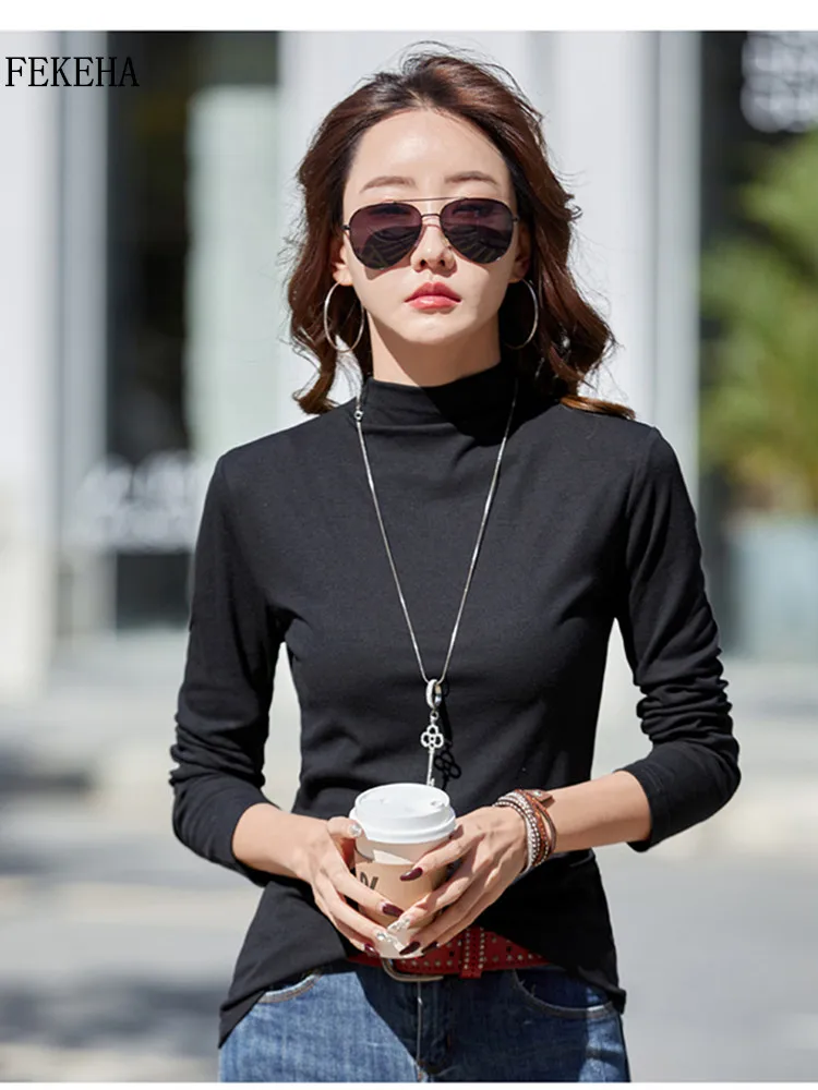 Women Cotton T-Shirts Long Sleeve White Tshirt Solid Slim Lady Tops Half Turtleneck Female Clothes High Quality Spring 2022
Women Cotton T-Shirts Long Sleeve White Tshirt Solid Slim Lady Tops Half Turtleneck Female Clothes High Quality Spring 2022