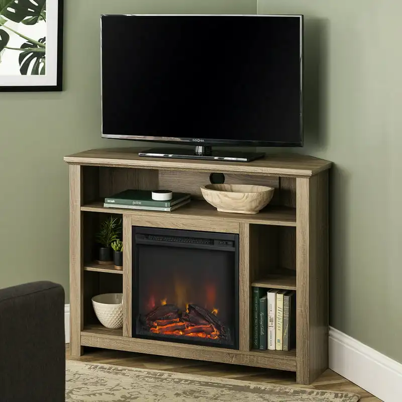 Corner Fireplace Stand for TVs to 50", Driftwood 
Corner Fireplace Stand for TVs to 50", Driftwood