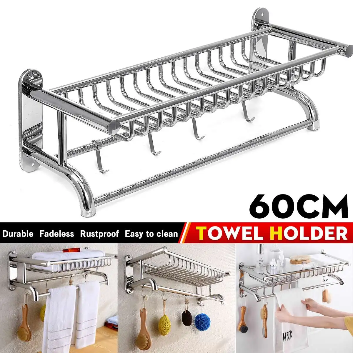 60cm Towel Holder Wall Mounted Stainless Steel Shower Bars Hanger Adjustable Fold Clothes Rack with Hooks Bathroom Accessories
60cm Towel Holder Wall Mounted Stainless Steel Shower Bars Hanger Adjustable Fold Clothes Rack with Hooks Bathroom Accessories