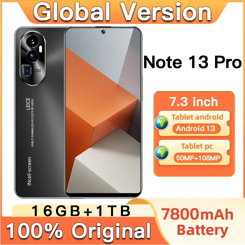 

Смартфон глобальная версия Note 13 Pro, 16 + 1 ТБ, экран 7,3 дюйма, камера 50 + 7800 МП, мА · ч, Android 13