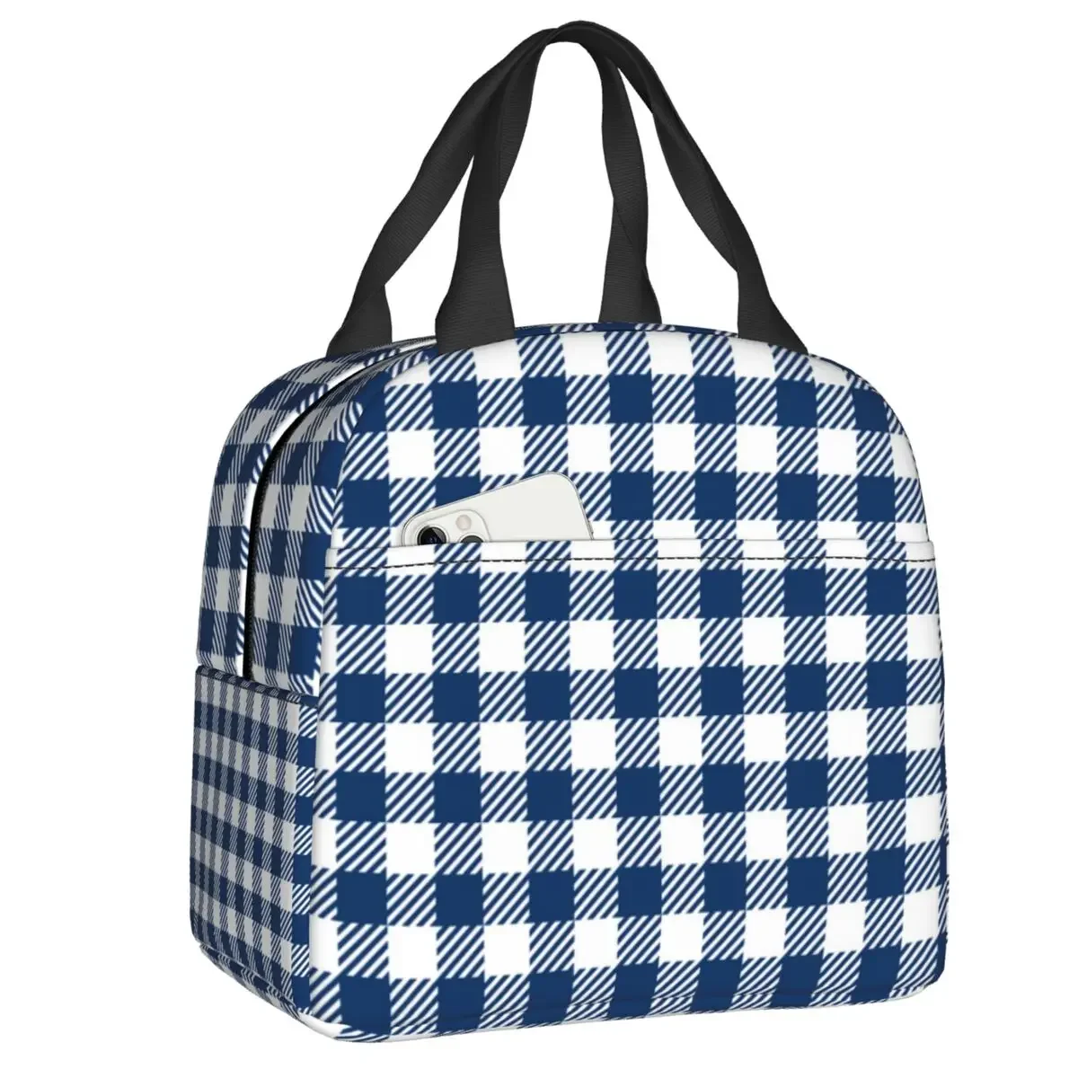 

Popular Gingham Lunch Box for Women Leakproof Geometric Checkered Plaid Thermal Cooler Insulated Lunch Bag Work School Food Bags