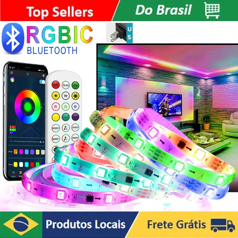 

Fita de LED com 10 m Bluetooth inteligente sincronização com música luzes que mudam de cor 5050 RGB não à prova d'água