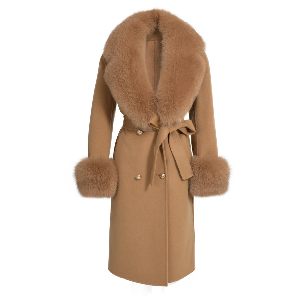 Women's Double face Cashmere Coat With Natural Fox Fur Collar Cuffs Ladies Winter Long Wool Trench double breasted Outerwear
Women's Double face Cashmere Coat With Natural Fox Fur Collar Cuffs Ladies Winter Long Wool Trench double breasted Outerwear