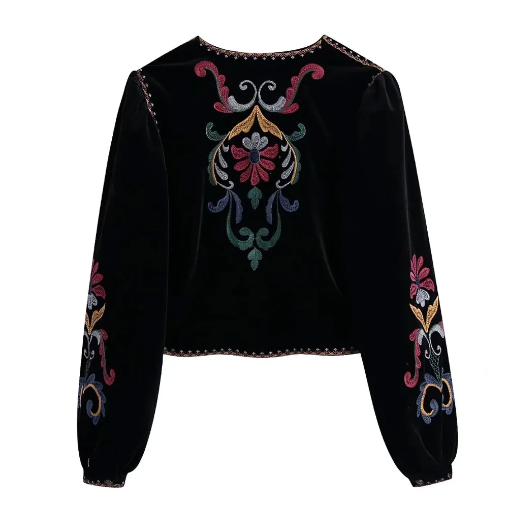 Women Fashion Contrast Embroidery Velvet Crop Open Blazer Coat Vintage Long Sleeve Female Outerwear Chic Veste
Women Fashion Contrast Embroidery Velvet Crop Open Blazer Coat Vintage Long Sleeve Female Outerwear Chic Veste