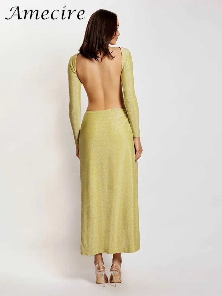 Amecire Autumn Winter Sparkle Slim Elegant Long Dresses For Party Chic Knot High Slit Long Sleeve Cut Out Sexy Backless Dress
Amecire Autumn Winter Sparkle Slim Elegant Long Dresses For Party Chic Knot High Slit Long Sleeve Cut Out Sexy Backless Dress