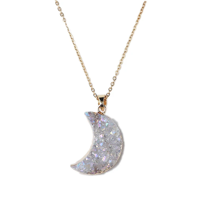 Gift For Girl Natural Crystal Plating AB Color Cluster Gold White Moon Pendant Healing Stone Jewelry Necklace For Woman Gifts
Gift For Girl Natural Crystal Plating AB Color Cluster Gold White Moon Pendant Healing Stone Jewelry Necklace For Woman Gifts