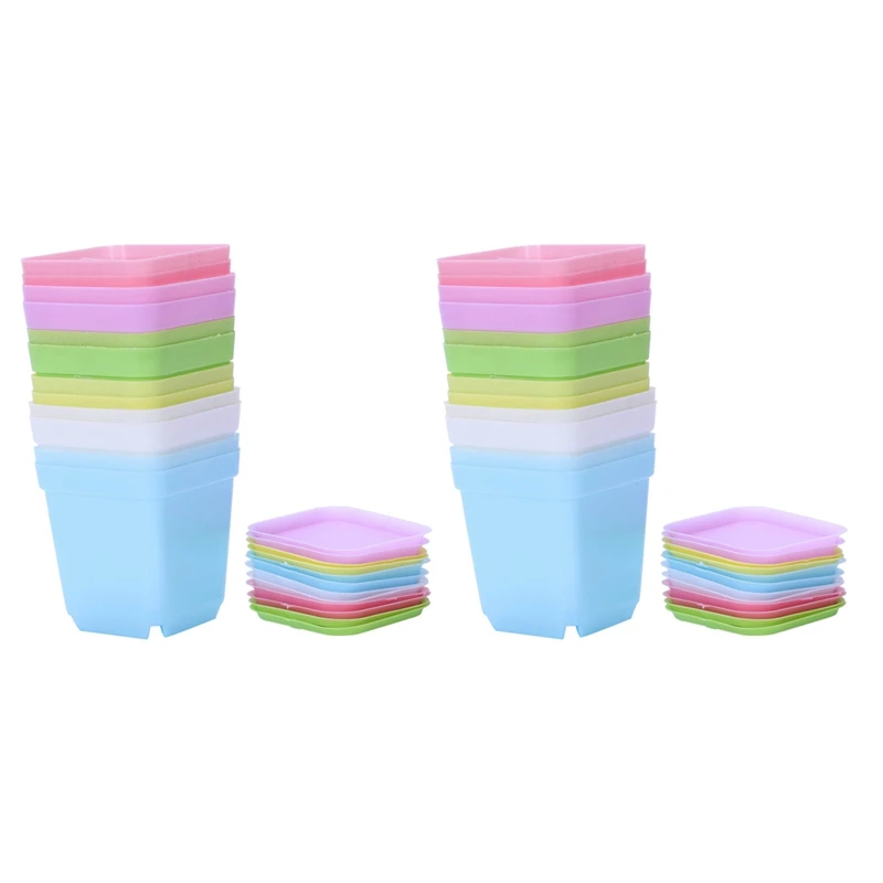 Красочные пластиковые горшки для растений с блюдцами, набор из 24 шт.
Красочные пластиковые горшки для растений с блюдцами, набор из 24 шт.