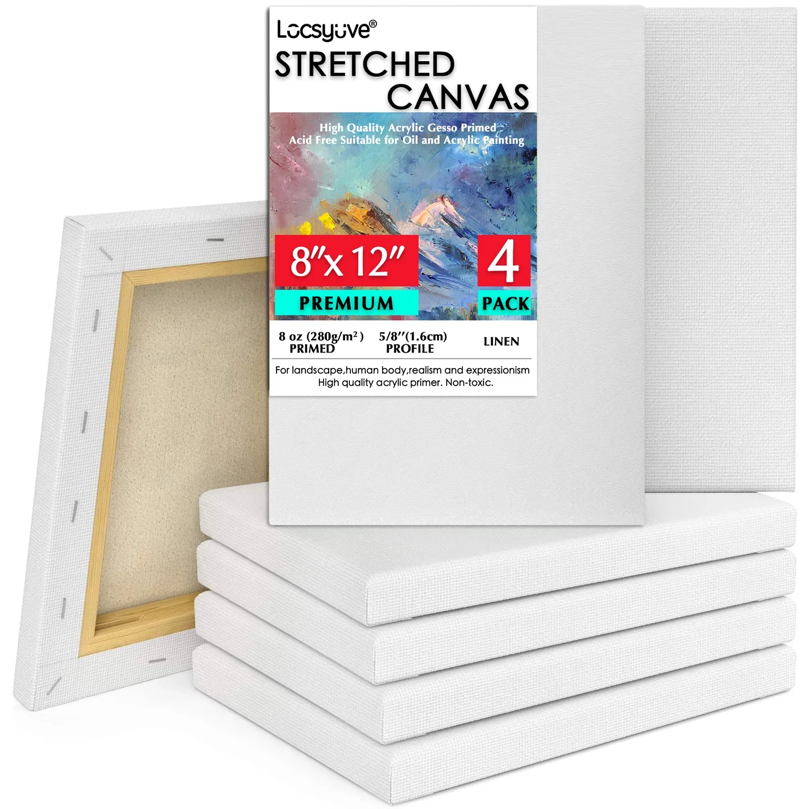 Locsyuve Stretched White Blank Canvas, 8x12 Inch, Bulk Pack of 4, Primed,100% Linen,5/8 Inch Profile of Super Value Art Canvas
Locsyuve Stretched White Blank Canvas, 8x12 Inch, Bulk Pack of 4, Primed,100% Linen,5/8 Inch Profile of Super Value Art Canvas