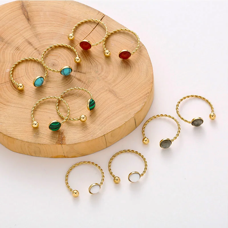 Stainless Steel Open Twist Rings for Women New in Fashion Colorful Natural Stone Inlay Gold Plated Ring Wedding Jewelry Gifts
Stainless Steel Open Twist Rings for Women New in Fashion Colorful Natural Stone Inlay Gold Plated Ring Wedding Jewelry Gifts