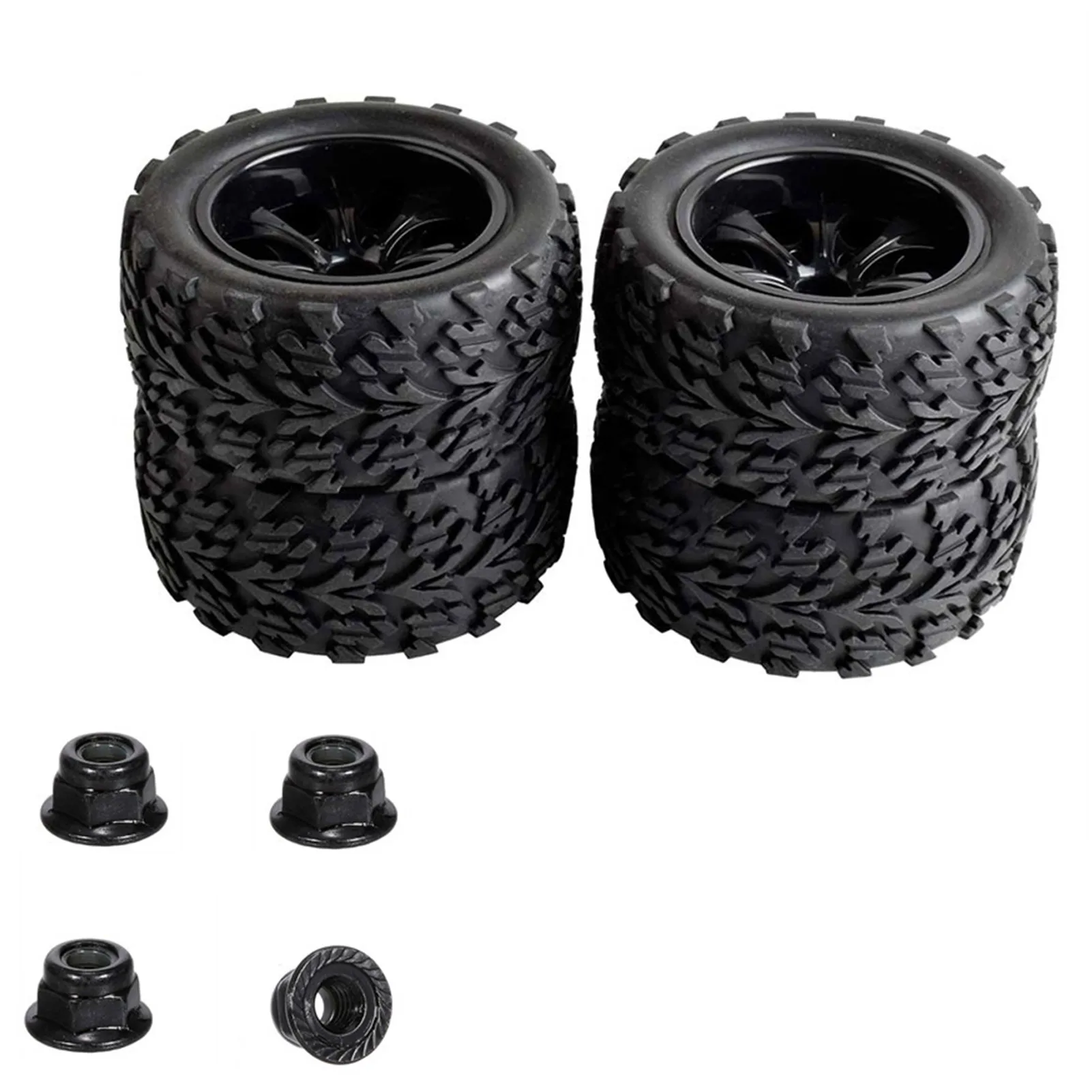 

4Pcs RC Off-Road Tires 1/10 RC Tires and Wheels Black Rubber Tyres for 1:10 Scale Off-Road Vehicles Foam Inserts Wear-Resistant