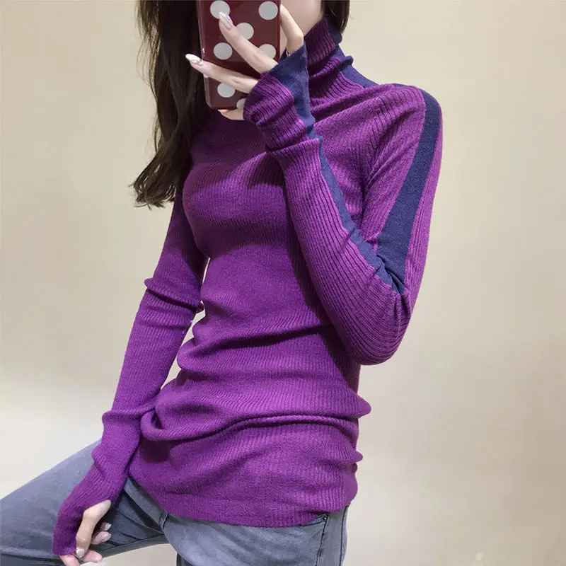 2022 autumn and winter new women's sweater color matching bar sleeve base sweater turtleneck slim interior sweater
2022 autumn and winter new women's sweater color matching bar sleeve base sweater turtleneck slim interior sweater