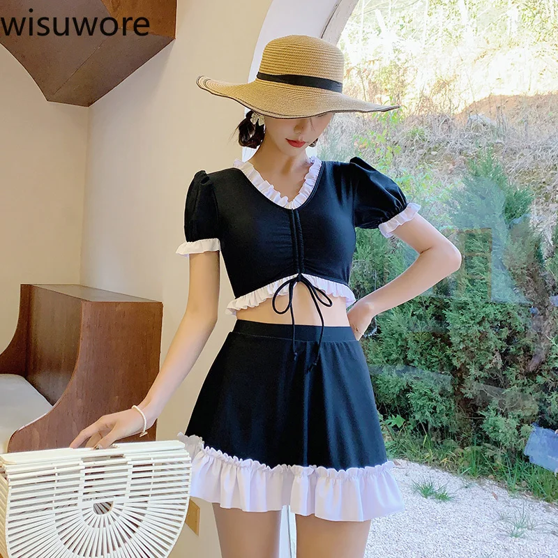 Wisuwore Twopieces Swimwear Women Short Sleeve Lace Drawstring Skirt Swimsuit Highwaist Push Up Bodysuit Beach BathingSuit Women 
Wisuwore Twopieces Swimwear Women Short Sleeve Lace Drawstring Skirt Swimsuit Highwaist Push Up Bodysuit Beach BathingSuit Women