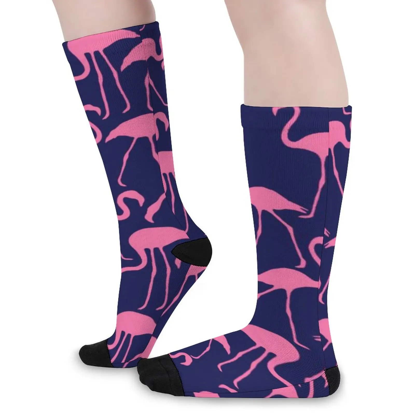 

Розовые носки с принтом птиц, носки для отдыха с графическим рисунком фламинго, весенние нескользящие носки, женские уличные теплые мягкие носки