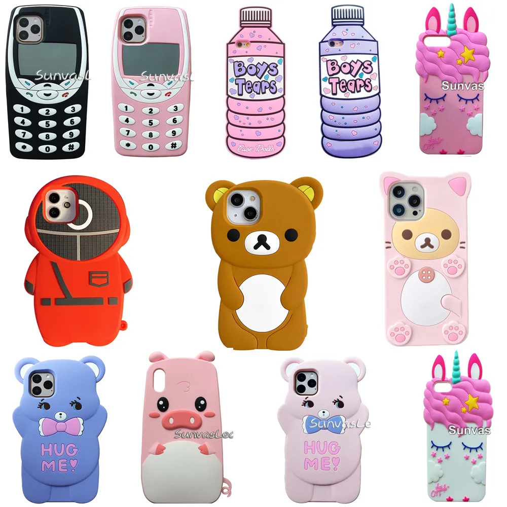 

3D Cartoon Cute Animal Bear Soft Silicone Cover For iPhone 5s 5C SE 6s 7 8 Plus X XR Xs 11 12 13 Pro Max Phone Cases Capa Fundas