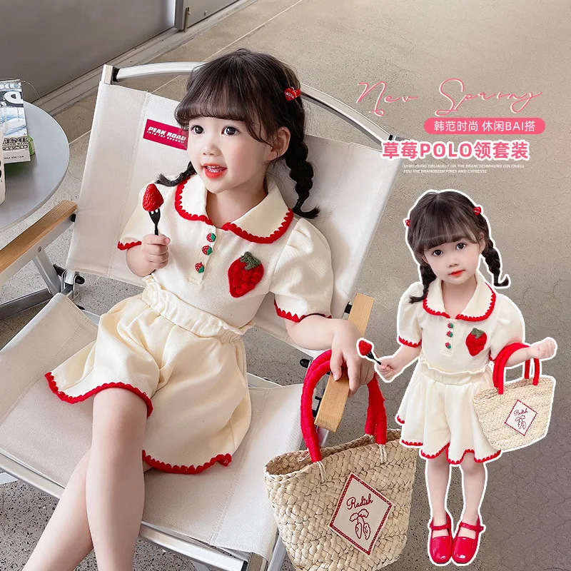 Girls' Skirt Set Summer New Girl Strawberry Short-Sleeved Polo Shirt + Skirt Girl Baby Foreign Style Two-Piece Set Girl Clothes 
Girls' Skirt Set Summer New Girl Strawberry Short-Sleeved Polo Shirt + Skirt Girl Baby Foreign Style Two-Piece Set Girl Clothes