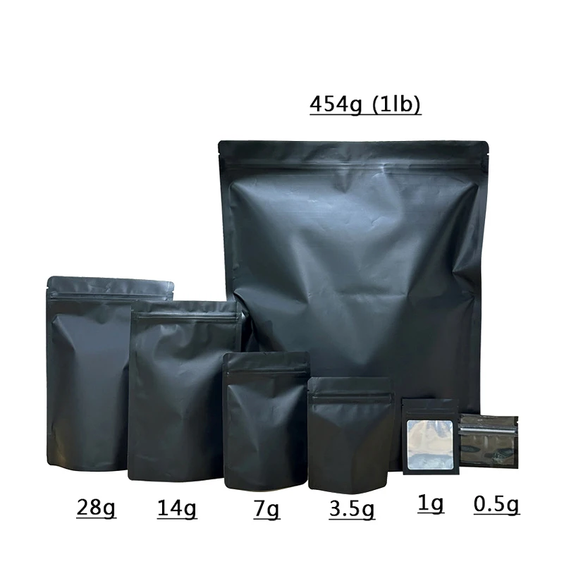

20 шт., матовые черные перезаряжаемые мешки из майлара, 1 фунт, 454 г