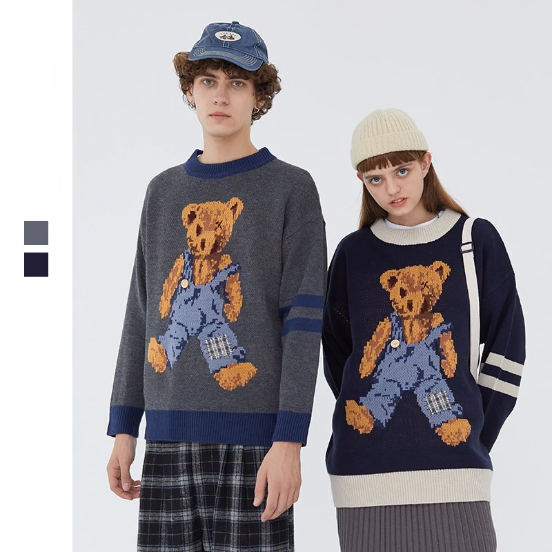Вязаный свитер в стиле Харадзюку для мужчин и женщин, парные пуловеры с винтажным принтом медведя, повседневные весенние Джемперы оверсайз ... 
Вязаный свитер в стиле Харадзюку для мужчин и женщин, парные пуловеры с винтажным принтом медведя, повседневные весенние Джемперы оверсайз ...