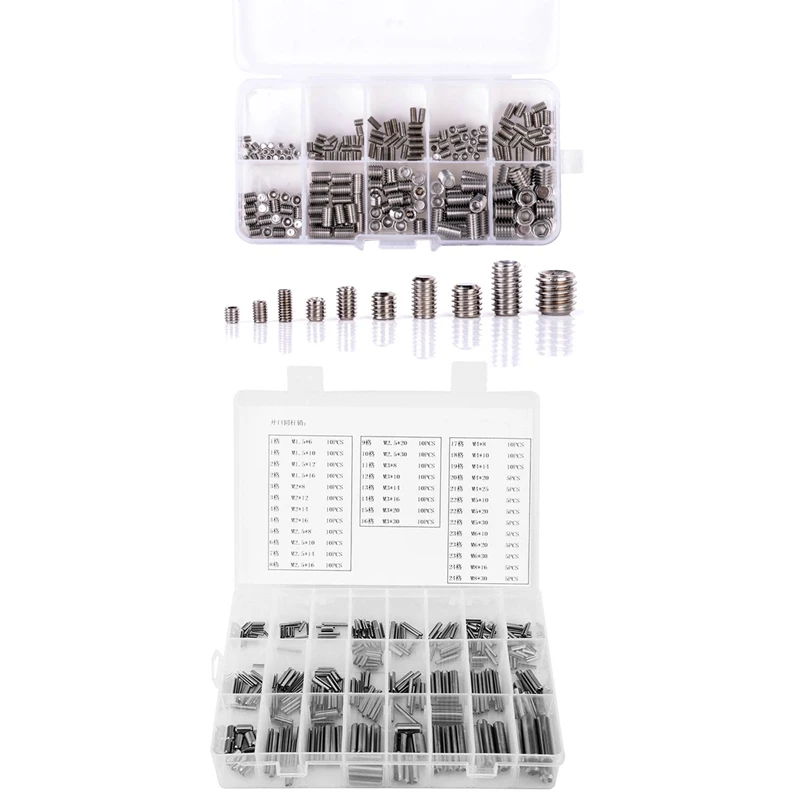 200 Pcs 304 Stainless Steel Grub Screws Hex Socket & 280 Pcs Spring Pin Tension Elastic Cylindrical Cotter Pins
200 Pcs 304 Stainless Steel Grub Screws Hex Socket & 280 Pcs Spring Pin Tension Elastic Cylindrical Cotter Pins
