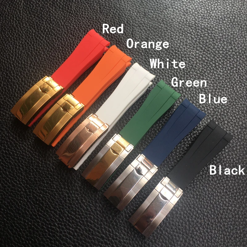 

20mm Black Green Blue Orange Curved End Silicone Rubber Watchband For Role strap RX Daytona Submariner GMT explorer 2 Bracelet