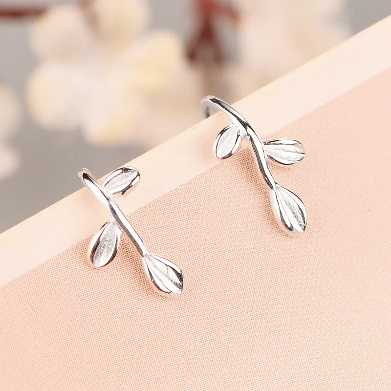 

925 Sterling Silver leaves Earrings for Women New Design Lovely Girls Christmas Gift Statement Jewelry Dangle Earrings