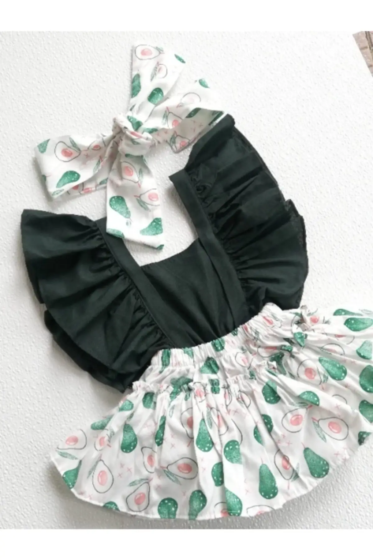 Girl Baby Avocado Pattern Salopet And Hair Band (6/24 MONTHS)
