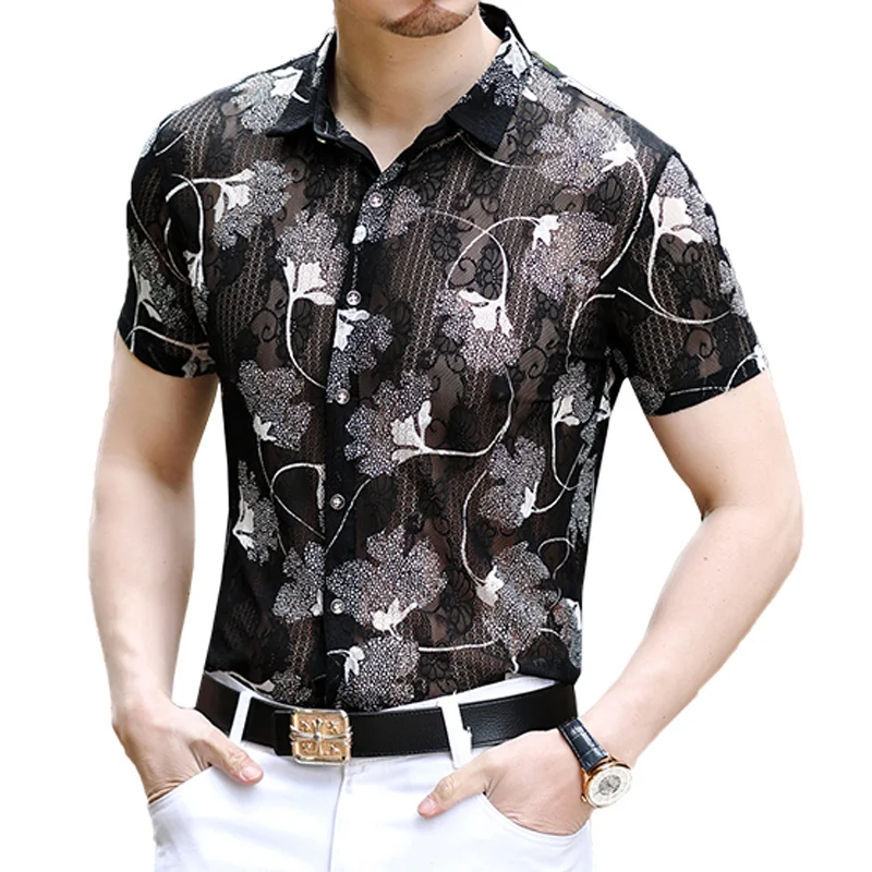 Mens Business Casual Silk Men Summer Short Sleeve Transparent Flower Pattern Club Party See Through Lace Shirt
Mens Business Casual Silk Men Summer Short Sleeve Transparent Flower Pattern Club Party See Through Lace Shirt