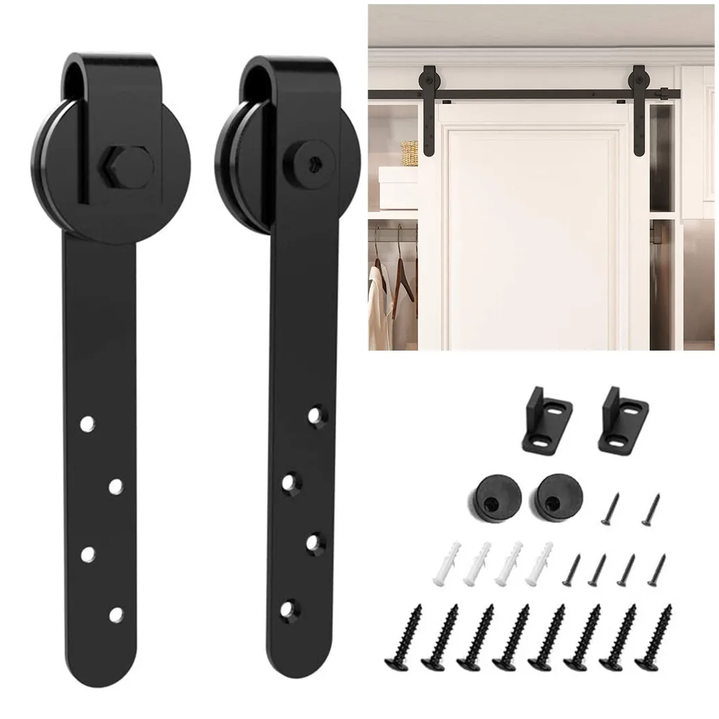 

Mini Sliding Barn Door Hardware Cabinet Kit Top Mounted Hanging Hanger Track Steel Rail Set Smooth Silent