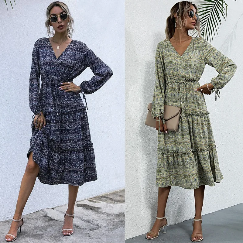 Fashion New Autumn Women Floral Print Dress Long Sleeve Dresses Casual V Neck Dress
Fashion New Autumn Women Floral Print Dress Long Sleeve Dresses Casual V Neck Dress