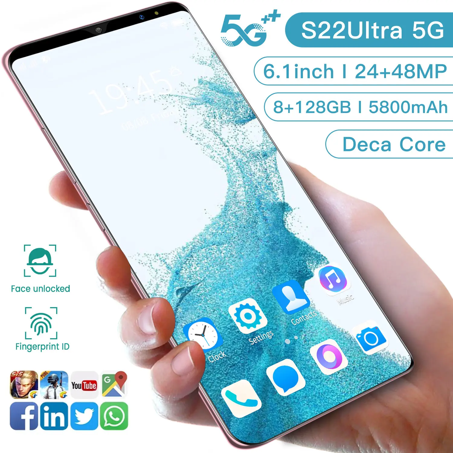 Smart Phone S22 Ultra 6.1 Inch FHD Screen Dual Sim 8+128GB Unlocked Cell Phones Android 11 Mobile Camera Telephone 4G 5G Celular
Smart Phone S22 Ultra 6.1 Inch FHD Screen Dual Sim 8+128GB Unlocked Cell Phones Android 11 Mobile Camera Telephone 4G 5G Celular
