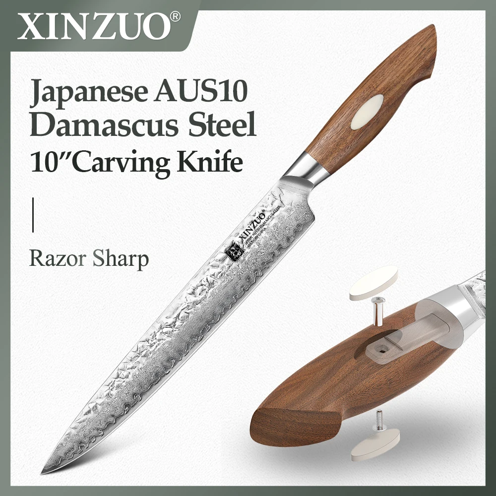 XINZUO 10" Carving Knife Japanese 67-layer AUS10 Damascus Steel Meat Slicer Knife Original Kitchen Professional Knives
XINZUO 10" Carving Knife Japanese 67-layer AUS10 Damascus Steel Meat Slicer Knife Original Kitchen Professional Knives