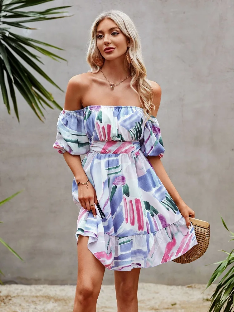 Women Graffiti Printed Back Bow Tied Mini Dresses Sexy Slash Neck Puff Sleeve A Line Dresses Backless Dresses Vestido Feminino
Women Graffiti Printed Back Bow Tied Mini Dresses Sexy Slash Neck Puff Sleeve A Line Dresses Backless Dresses Vestido Feminino