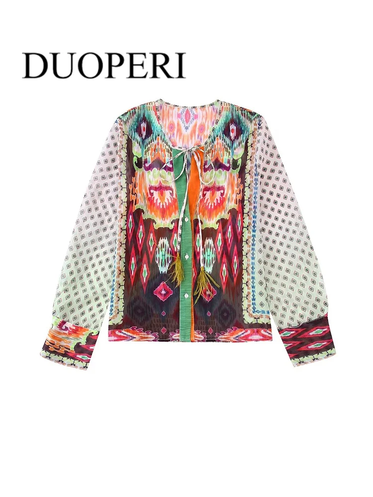DUOPERI Women Fashion Printed Blouses Lace Up Vintage Single Breasted Long Sleeve V-Neck Female Shirts Outfits Chic Tops 
DUOPERI Women Fashion Printed Blouses Lace Up Vintage Single Breasted Long Sleeve V-Neck Female Shirts Outfits Chic Tops