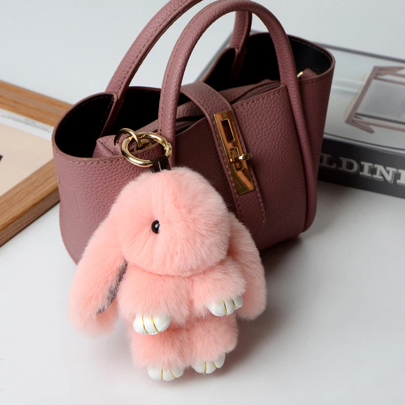 

1PC 15CM Fluffy Rabbit Fur Pompon Bunny Keychain For Girls Bag Car Key Chain Jewelry Gifts Trinket Women Rabbit Key Tags