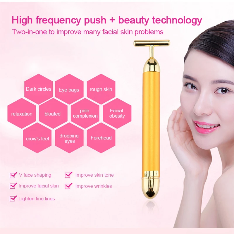 24K Gold T Beauty Bar Energy Roller Electric Face-lifting Facial Massage Beauty Instrument Waterproof Vibrating Face Care Stick
24K Gold T Beauty Bar Energy Roller Electric Face-lifting Facial Massage Beauty Instrument Waterproof Vibrating Face Care Stick