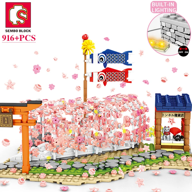 

SEMBO BLOCK 916PCS City Scence Cherry Blossom Blocks Sakura Park Store Japanese Style Model Building Gifts Toys For Girls