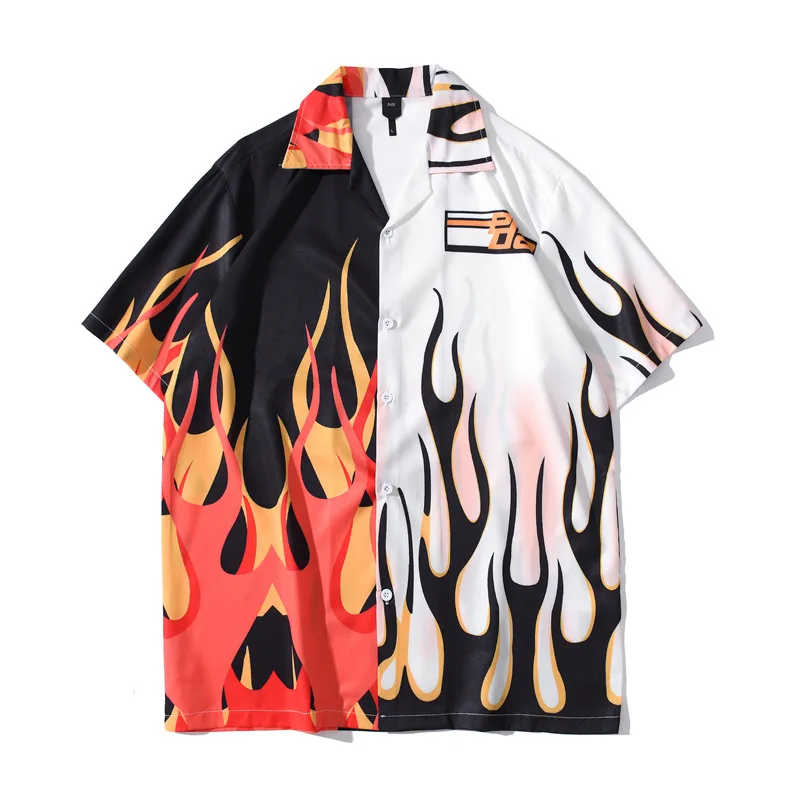 Summer New Mens Vintage Black White Patchwork Shirt Man Flame Printed Hawaiian Beach Harajuku Oversized Male Short Sleeve Shirt
Summer New Mens Vintage Black White Patchwork Shirt Man Flame Printed Hawaiian Beach Harajuku Oversized Male Short Sleeve Shirt
