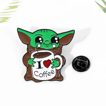 Star Wars Brooch Mandalorian Yoda Baby Love Coffee Badge Enamel Brooch for Kids Clothing Backpack Pin Cute Jewelry Accessories