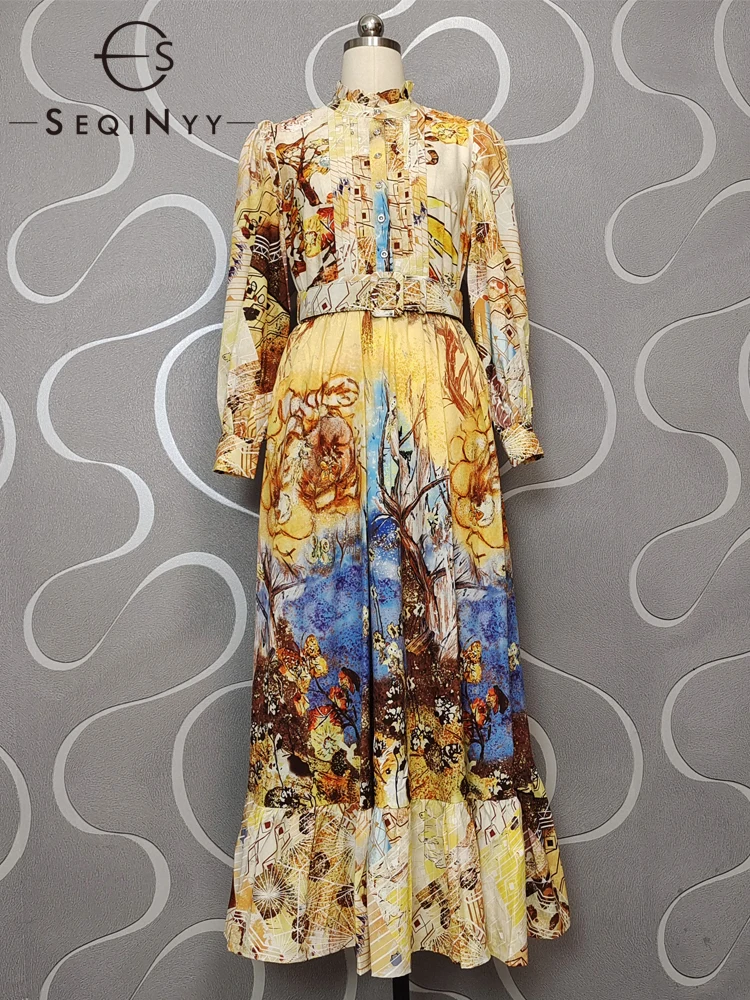 SEQINYY Vintage Long Dress Summer Spring New Fashion Design Women Runway High Street Yellow Flowers Print Pleated Belt Elegant
SEQINYY Vintage Long Dress Summer Spring New Fashion Design Women Runway High Street Yellow Flowers Print Pleated Belt Elegant
