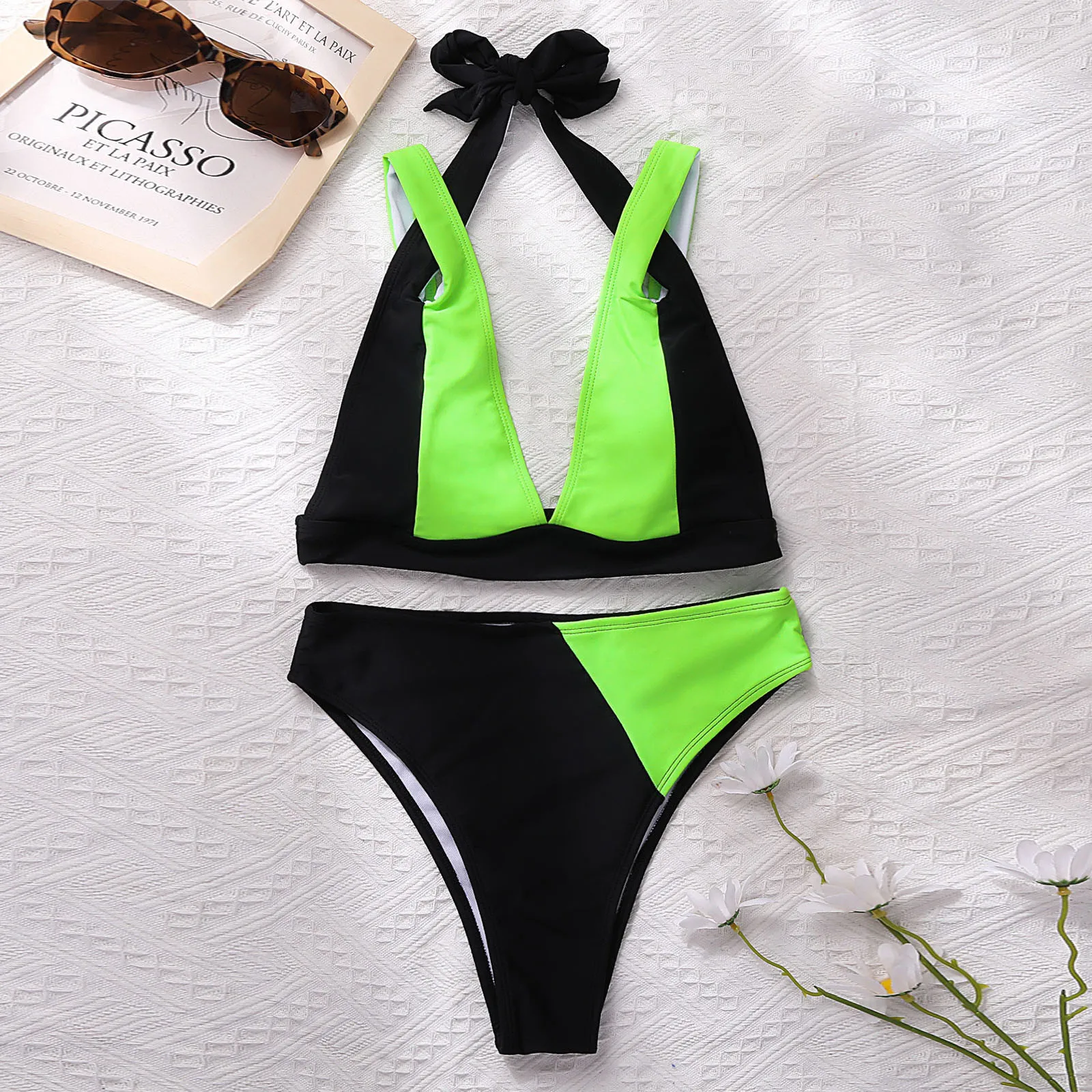 Swimsuit Women Print Color 2pack Halter Splicing Bikini Swimsuit Split Push Up Two Piece Beachwear Short Sleeve Bikini Set
Swimsuit Women Print Color 2pack Halter Splicing Bikini Swimsuit Split Push Up Two Piece Beachwear Short Sleeve Bikini Set