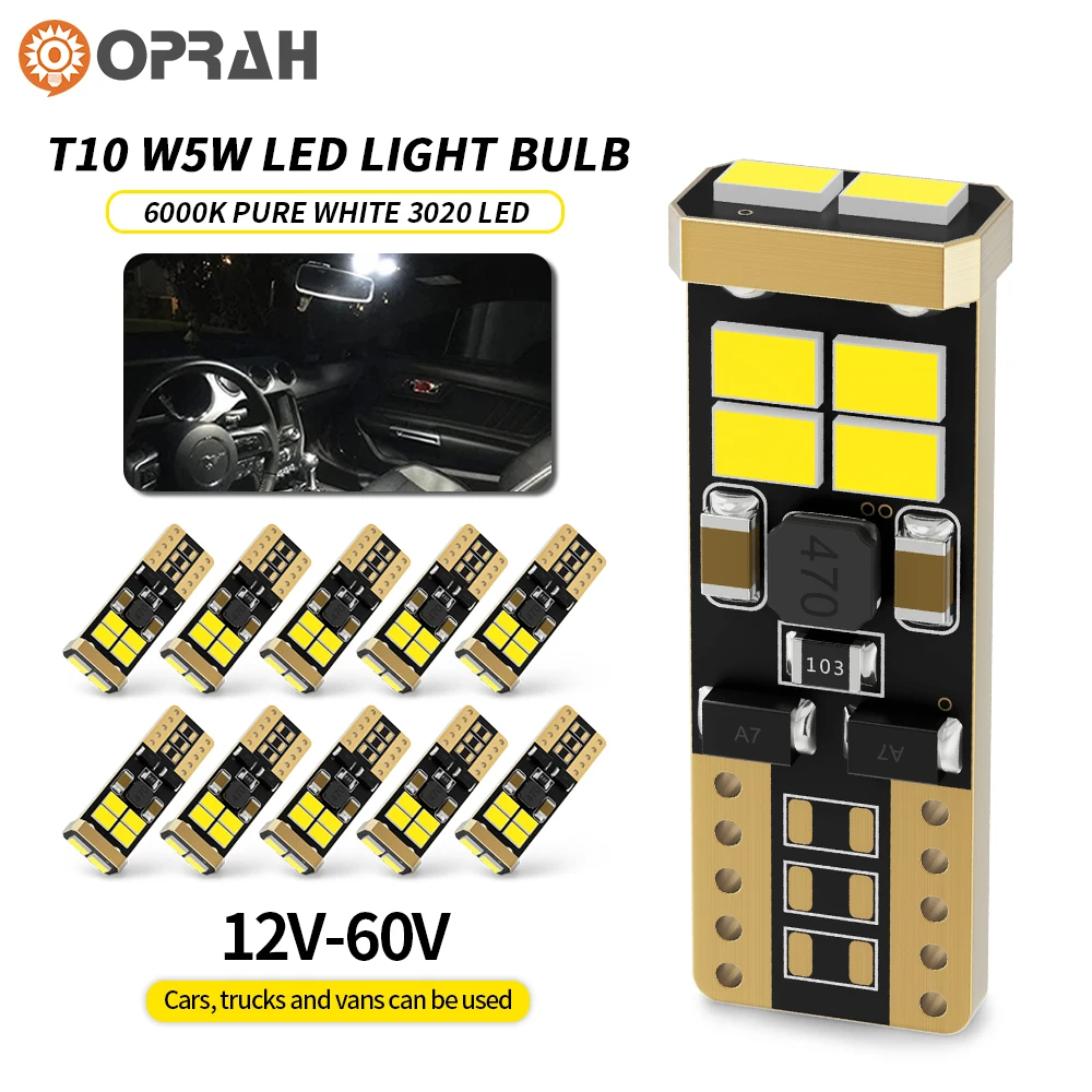 Oprah 10x T10 W5W 194 501 Led Canbus без ошибок 3020 10SMD для интерьера автомобиля
Oprah 10x T10 W5W 194 501 Led Canbus без ошибок 3020 10SMD для интерьера автомобиля
