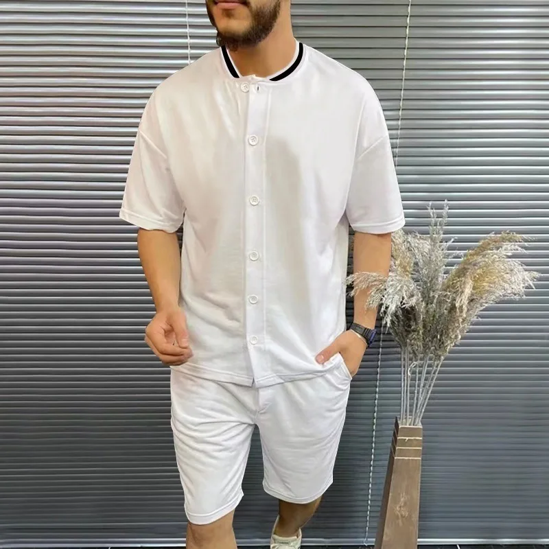 Summer Patchwork Casual Outfits Men Short Sleeve O-Neck T-shirt & Elastic Waist Shorts Set Mens Fashion Button Two Piece Suits
Summer Patchwork Casual Outfits Men Short Sleeve O-Neck T-shirt & Elastic Waist Shorts Set Mens Fashion Button Two Piece Suits