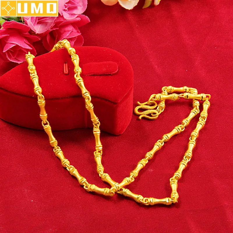 

Luxury Yellow Gold Color Beads Necklace for Men Wedding Engagement Fine Jewelry 999 Thick Sand Gold Wheat Chain Collar Gifts