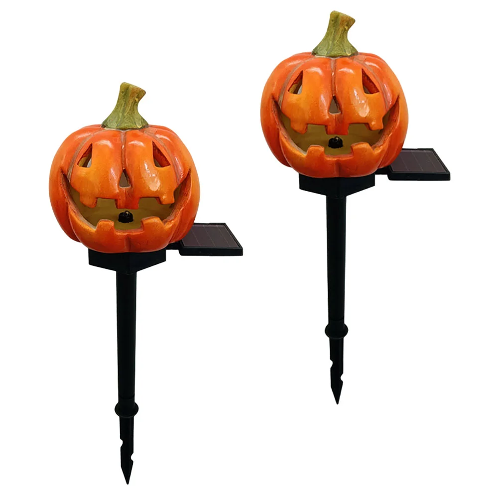 

2 Pcs Solar Pumpkin Lantern Lights Outdoor Pathway Garden Decoration Unique Resin Decorative Stake Lamp Gadgets Halloween